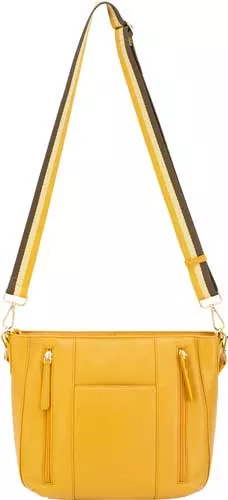 Cameleon Vida Purse - Vegan Leather Shoulder Bag with Dual Zippers, Mustard Color